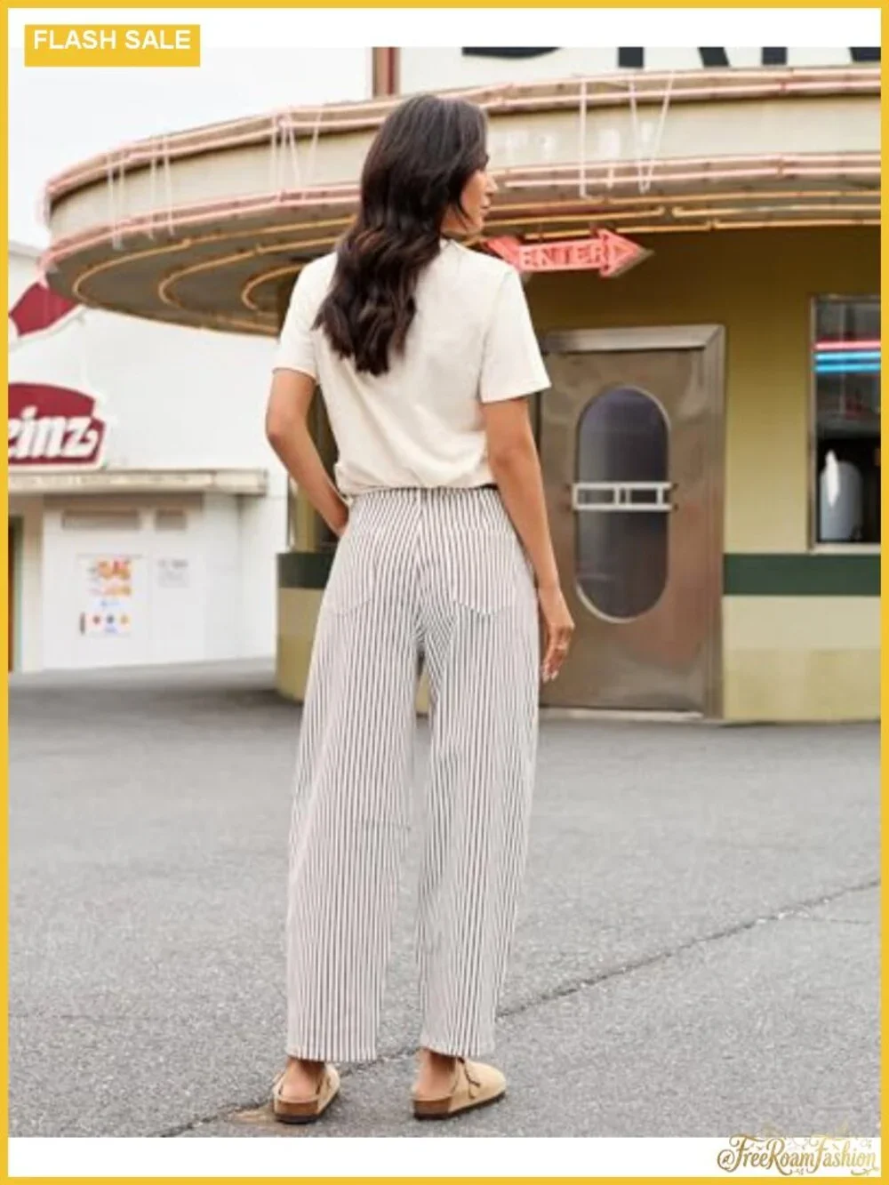 Striped High Waisted Wide Leg Baggy Jeans with Pockets